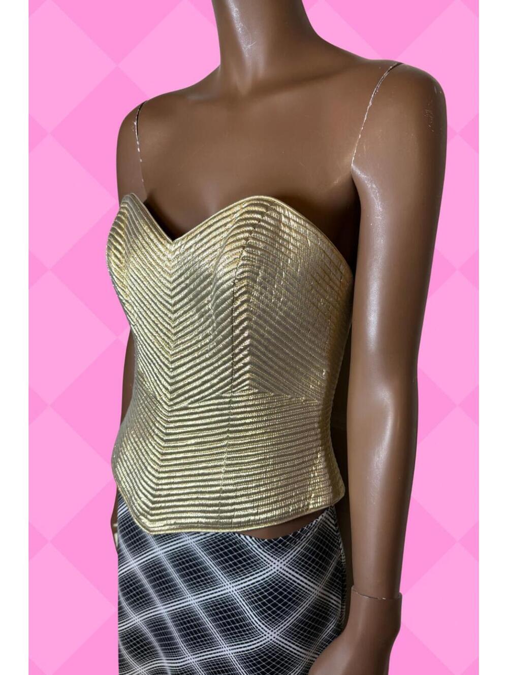 Wayne Clark Quilted Gold Lame Bustier Top size M